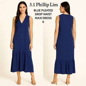 3.1 Phillip Lim Blue Pleated Drop Waist Maxi Dress Sz 6